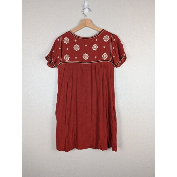 Abercrombie & Fitch Rust Orange-Red Embroidered Cutout Shift Dress Sz S Boho 141 - Picture 3 of 10